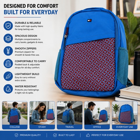 Tommy Hilfiger Backpack | Sky Blue | TH Monogram Pattern | School College Travel Bag