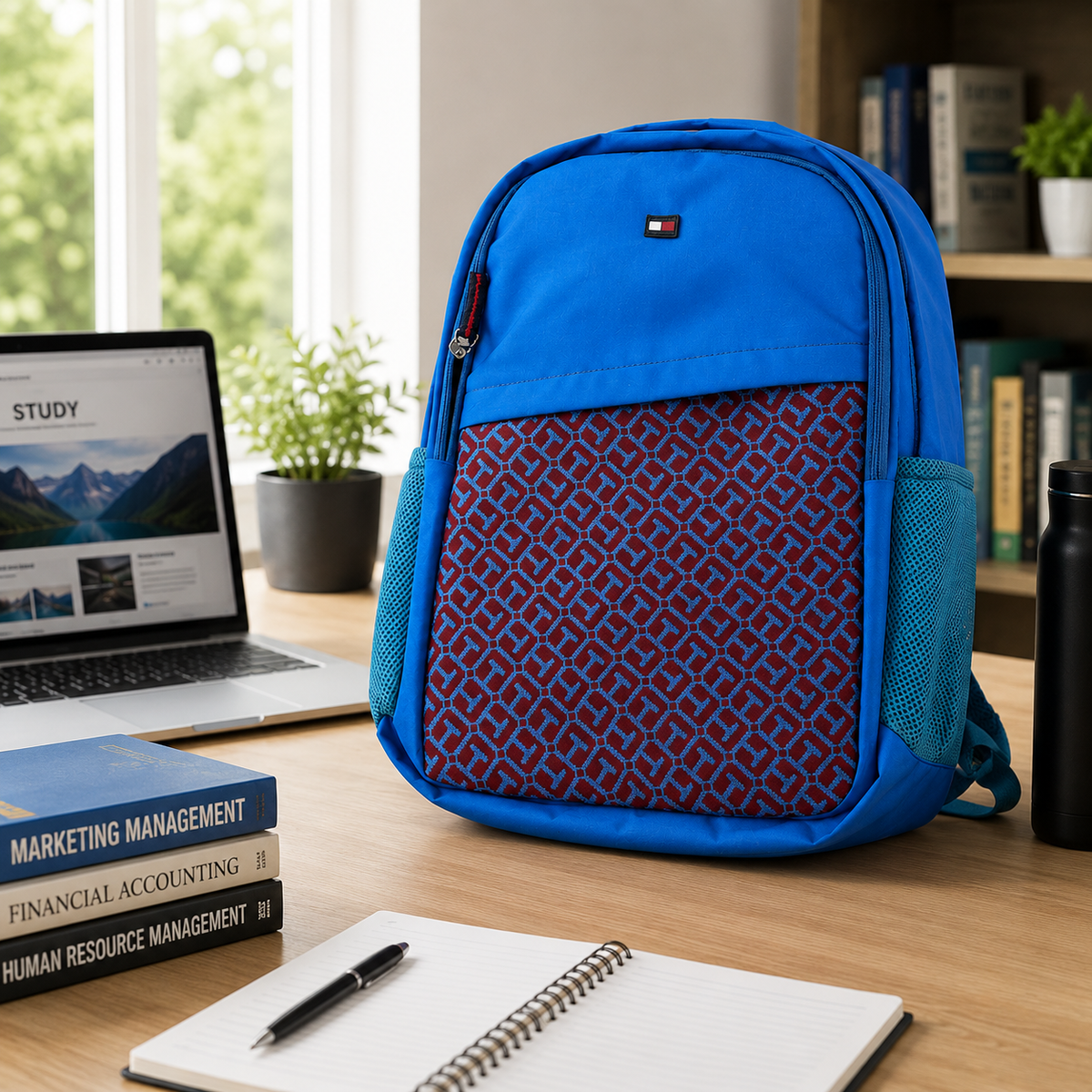 Tommy Hilfiger Backpack | Sky Blue | TH Monogram Pattern | School College Travel Bag