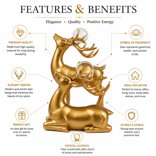 Gold Deer Pair Figurine with Crystal Ball - Luxury Home Decor Showpiece