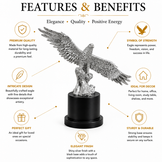 Silver Eagle Figurine on Black Base - Luxury Home Decor Showpiece