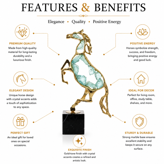 Gold Rearing Horse Sculpture with Crystal Body - Luxury Home Decor Showpiece
