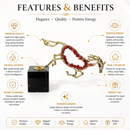 Gold Rearing Horse Sculpture with Red Crystal Body - Luxury Home Decor Showpiece