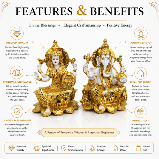 Gold & White Lakshmi Ganesha Idol Pair Set | Premium Home Decor & Diwali Gift
