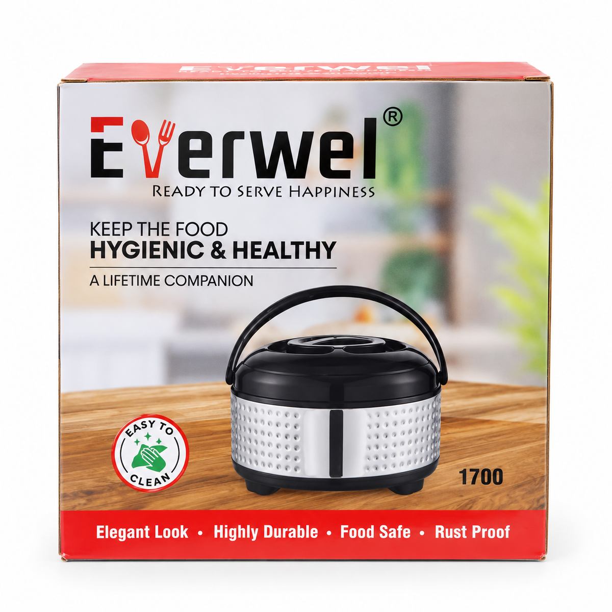 Everwel silver and black textured 1700 ml insulated casserole with fitted lid and carry handle