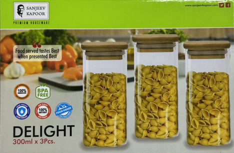Sanjeev Kapoor Delight Glass Jar Set 300ml x 3Pcs - Box Packaging