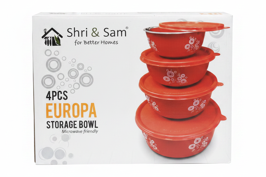 Shri & Sam Europa 4 Pcs Storage Bowl Set | Steel Inside | Airtight Lid | Microwave Friendly