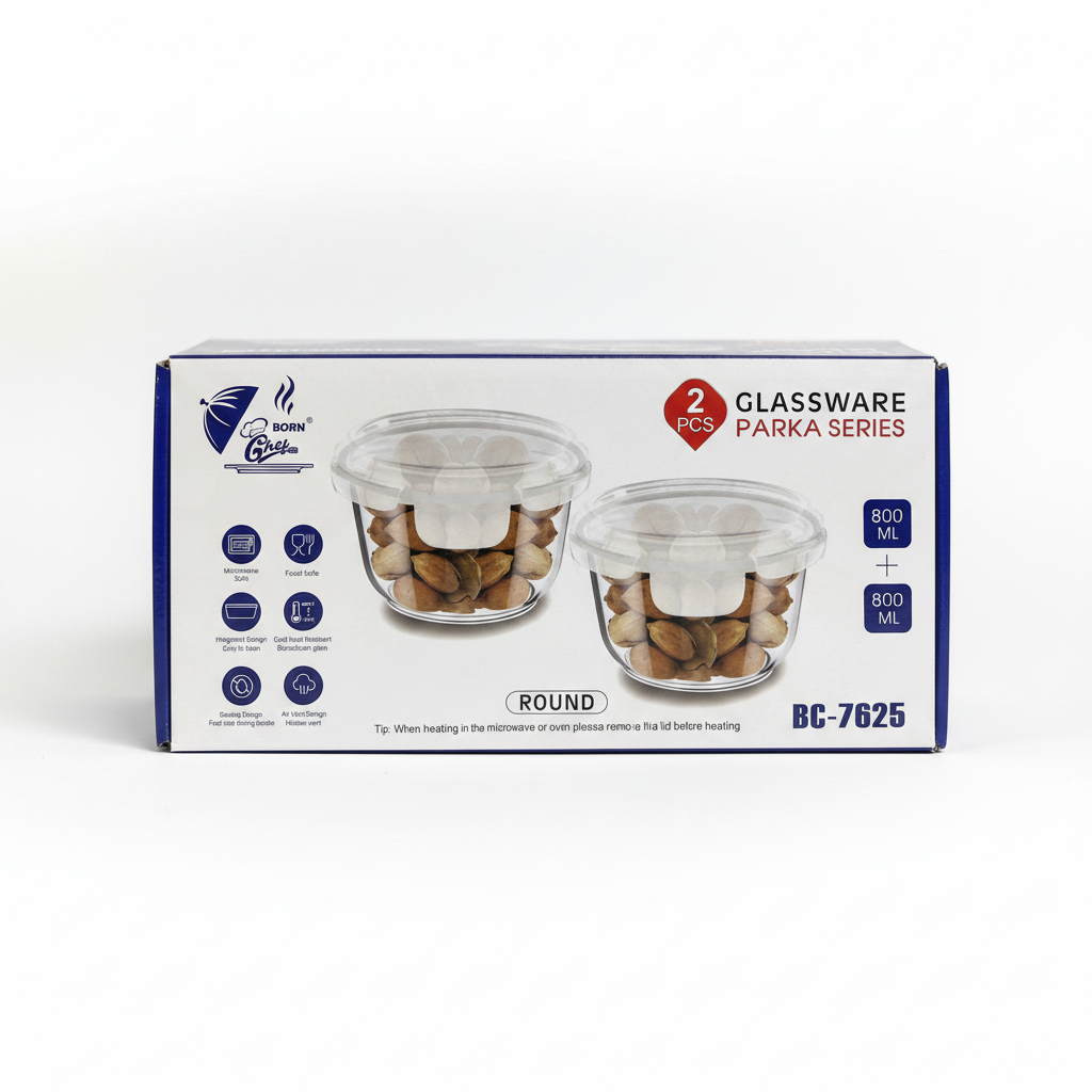 Born Chef Glassware Parka Series Round Container Set 2Pcs 800ml