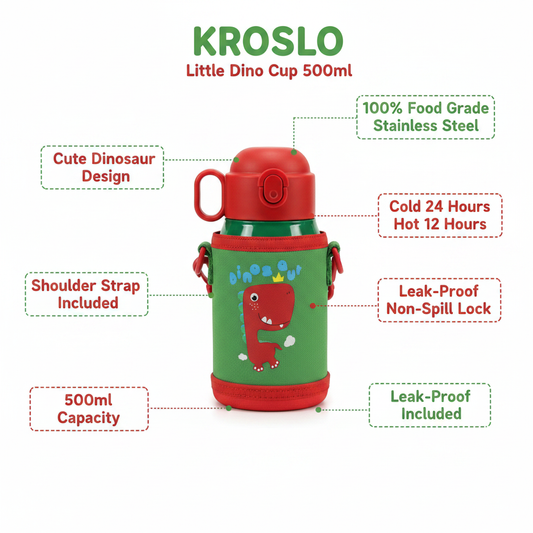 KROSLO Little Dino Cup - infographic with key features