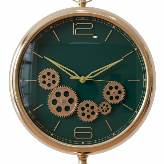 Luxury Tripod Floor Clock Emerald Green - Gear Close-up