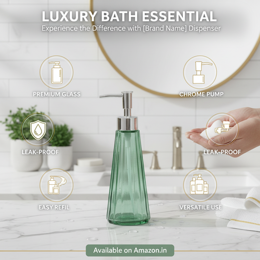 Green Glass Soap Dispenser - Premium Benefits Infographic