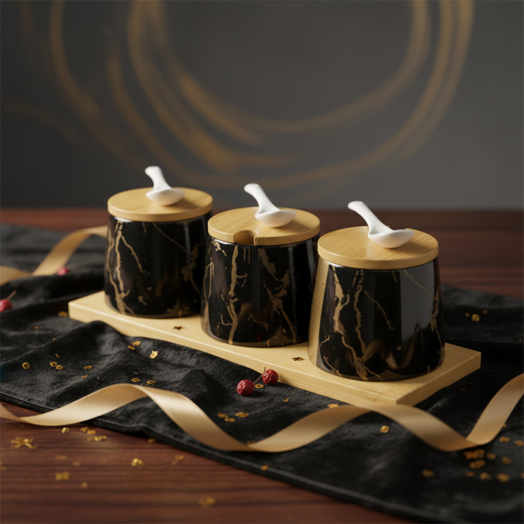 Yamasin Black Marble Spice Set - Gift Presentation