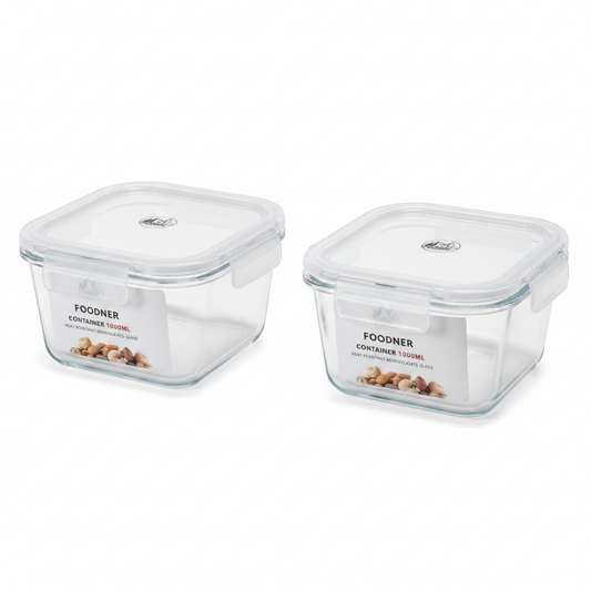 2 PC Foodner Square Glass Container Set