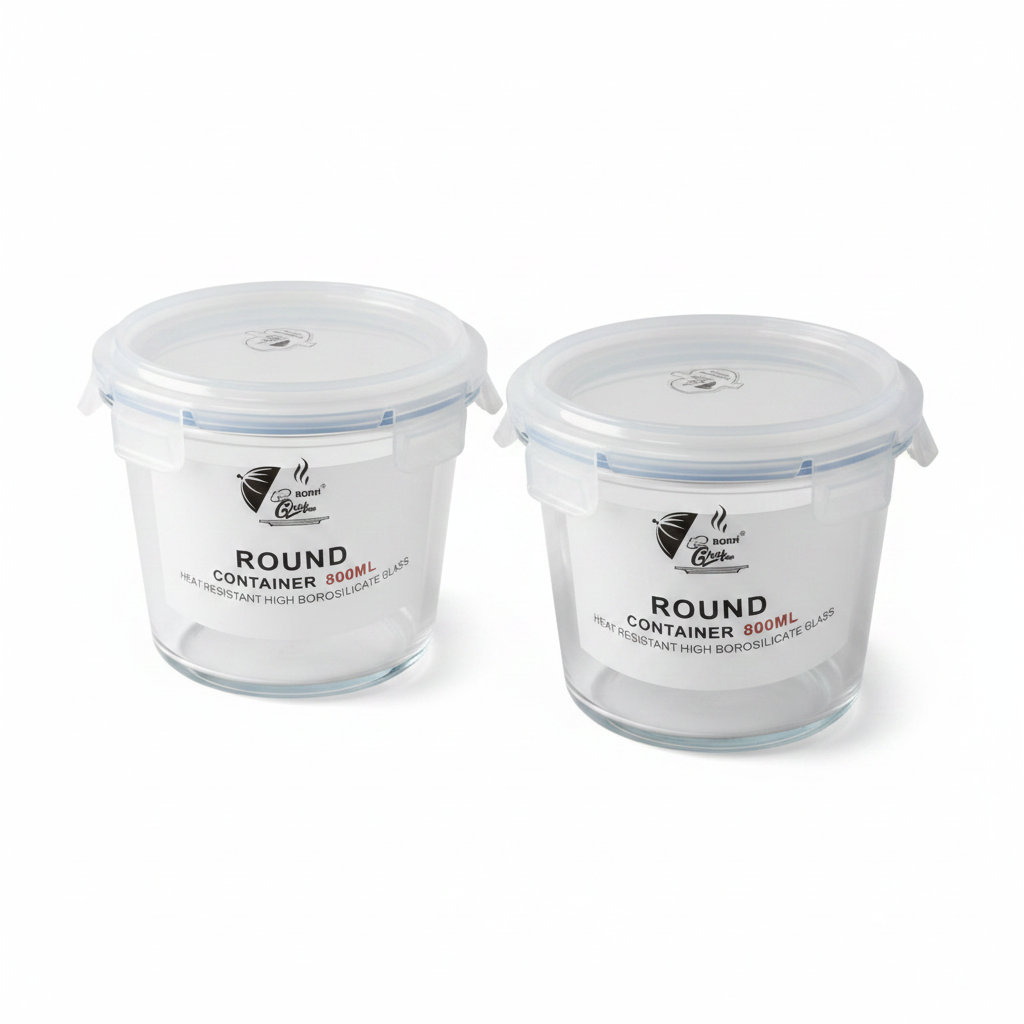 2 PC Round Glass Container Set