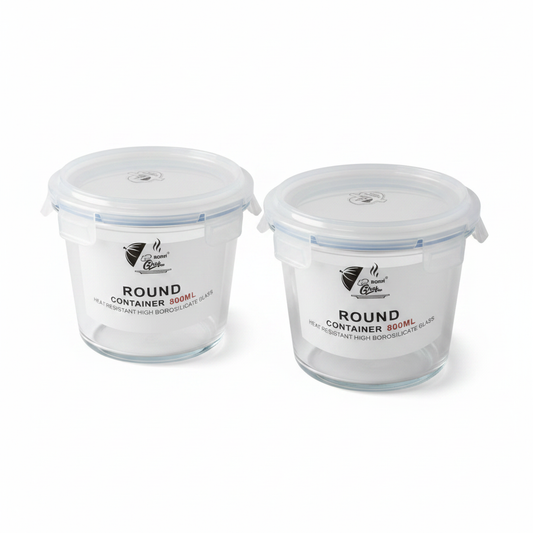 2 PC Round Glass Container Set