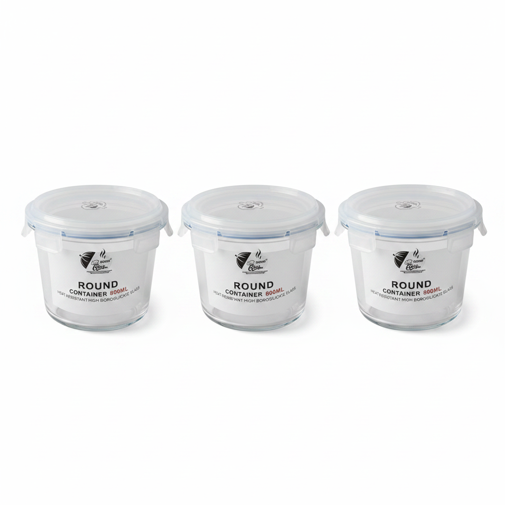3 PC Round Glass Container Set