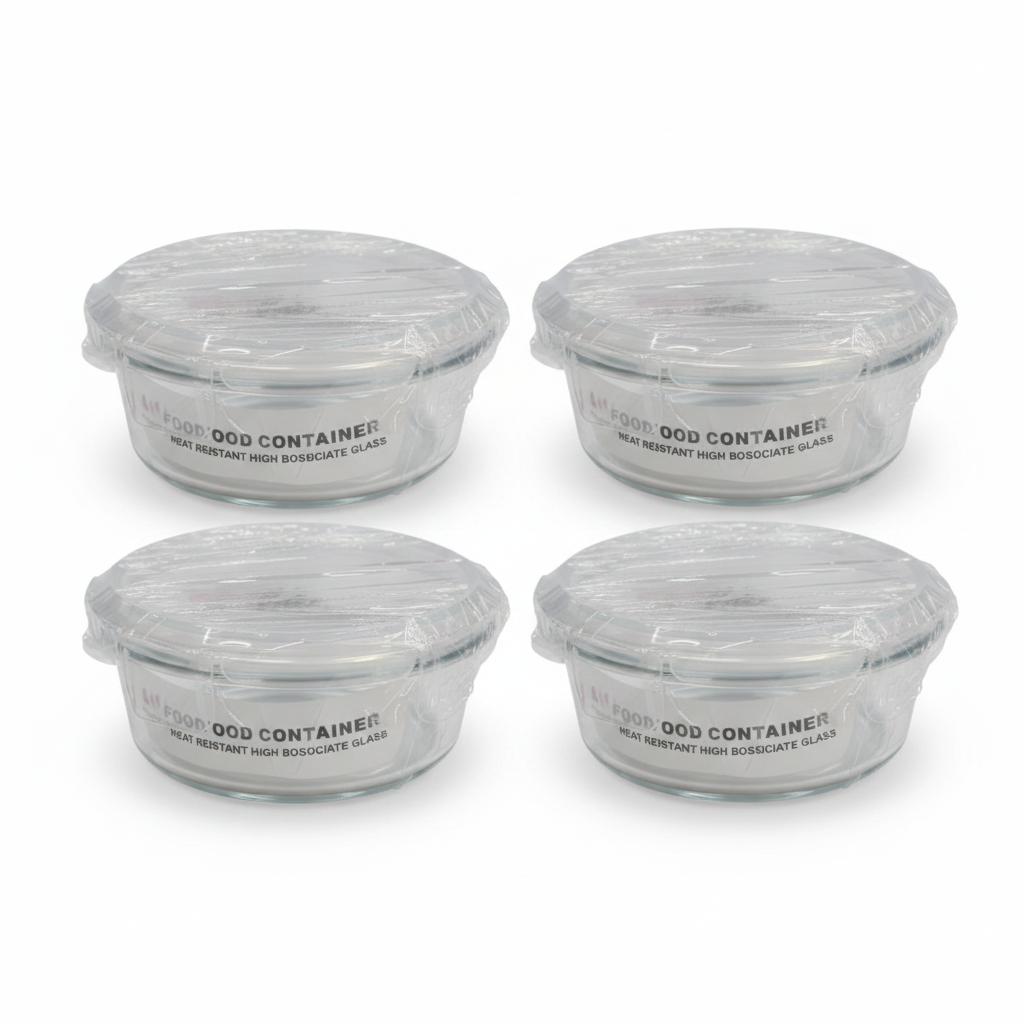 4 PC Round Glass Food Container Set