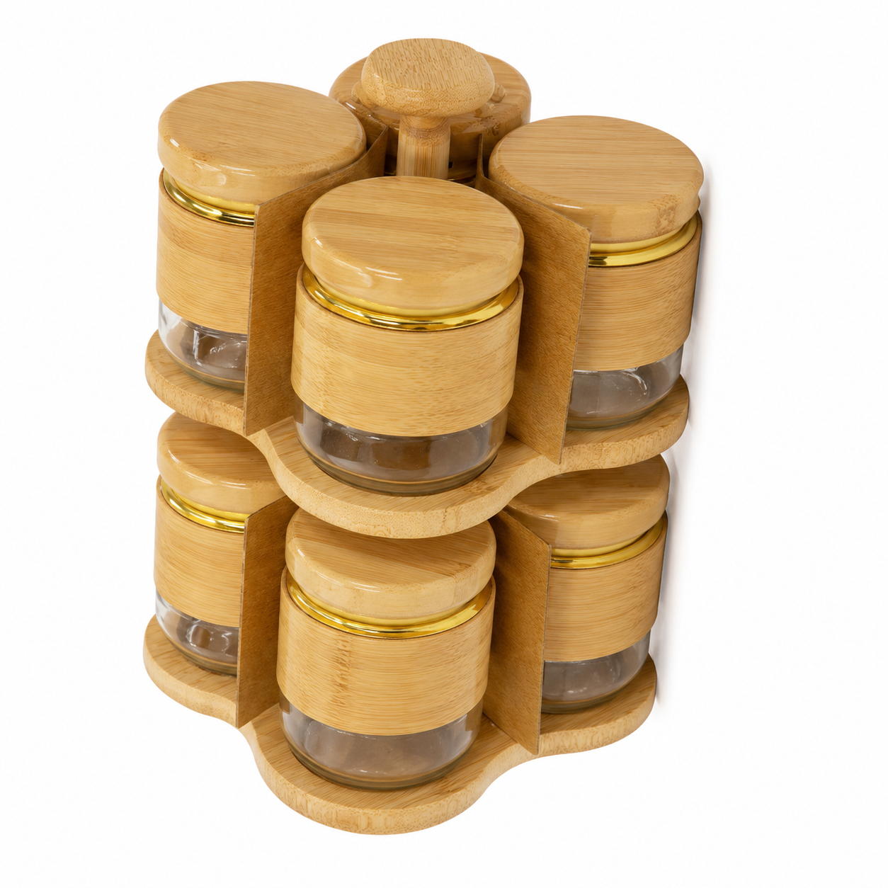Glass Storage Jar Set with Fancy Rack – Gold Finish Kitchen Organizer