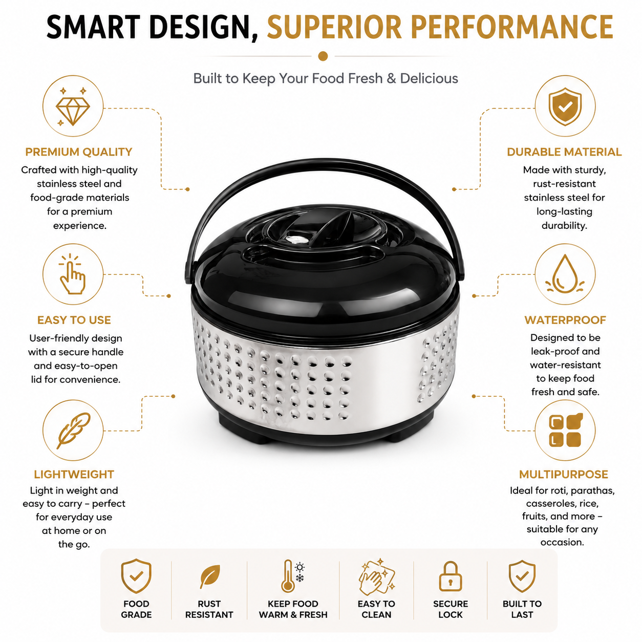 Everwel Stainless Steel Casserole 3000ml | Hygienic & Healthy | Model 3000