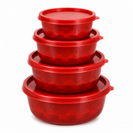 Shri & Sam Europa 4 Pcs Storage Bowl Set | Steel Inside | Airtight Lid | Microwave Friendly
