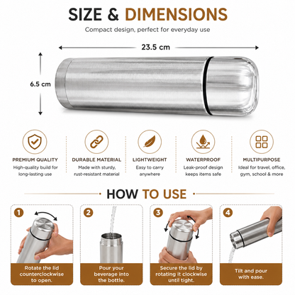 500ml Double Wall Stainless Steel Water Bottle with Bag | Model BC-5020
