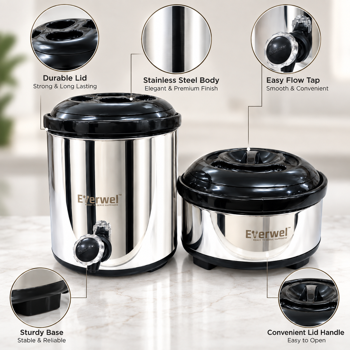 Everwel 2-Piece Insulated Food Container Set with Tap Dispenser