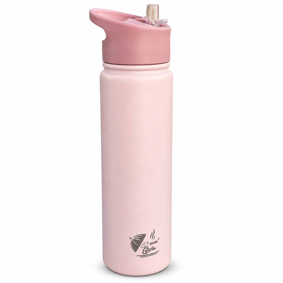 Born Chef Stainless Steel Insulated Water Bottle 750ml with Straw Flip-Top Lid - Pastel Pink Matte Finish