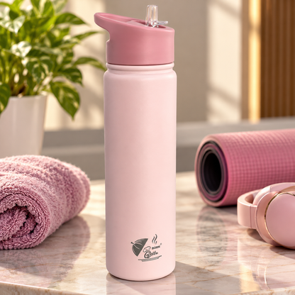 Born Chef Stainless Steel Insulated Water Bottle 750ml with Straw Flip-Top Lid - Pastel Pink Matte Finish