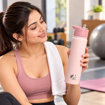 Born Chef Stainless Steel Insulated Water Bottle 750ml with Straw Flip-Top Lid - Pastel Pink Matte Finish
