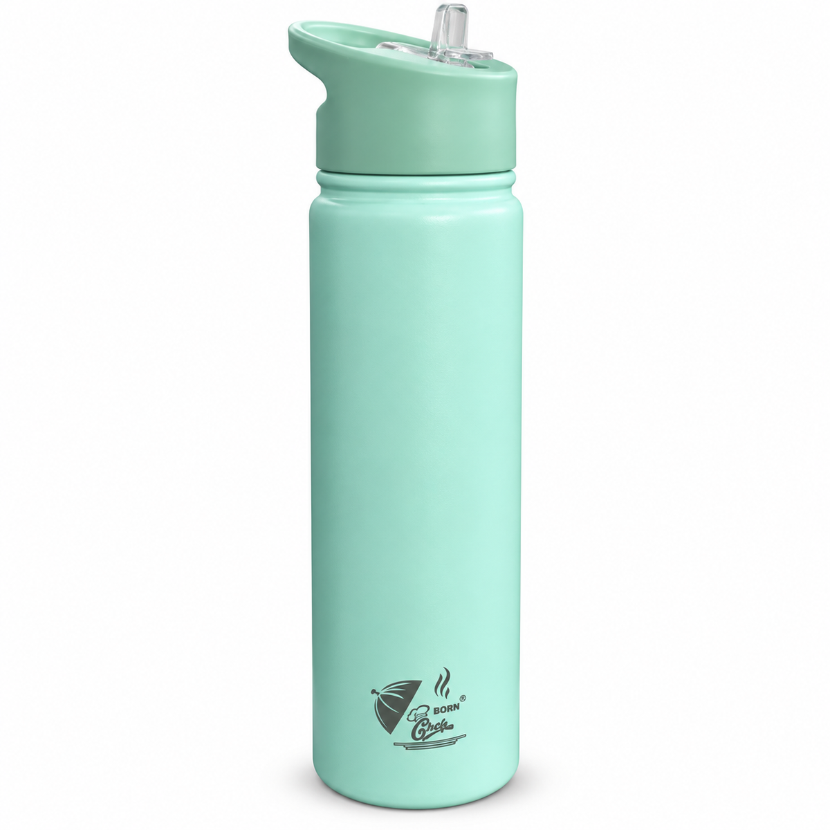 Born Chef Stainless Steel Insulated Water Bottle with Straw Sipper Lid - Mint Green Matte Finish