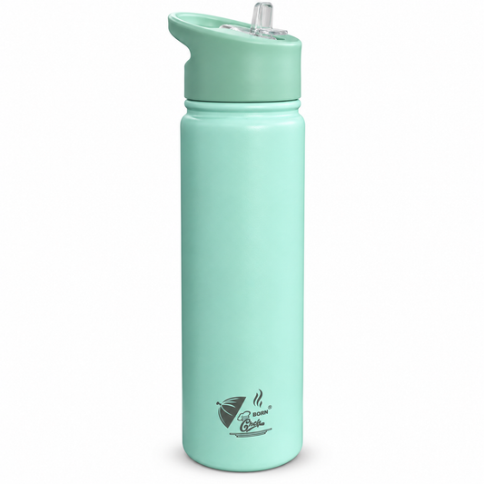 Born Chef Stainless Steel Insulated Water Bottle with Straw Sipper Lid - Mint Green Matte Finish