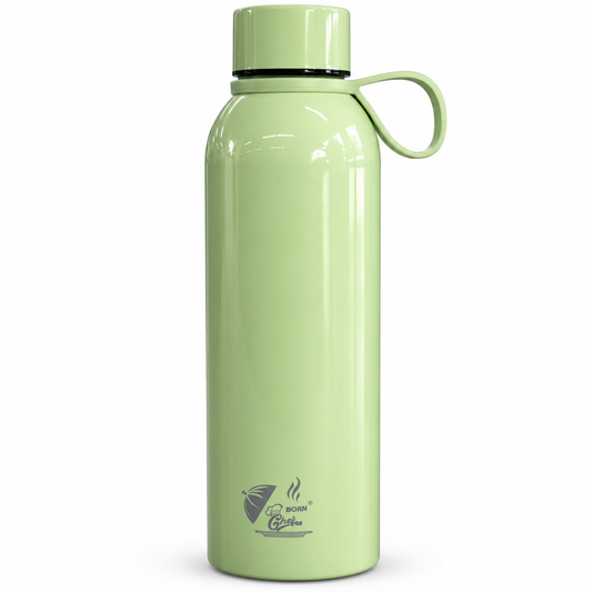 Born Chef Premium Stainless Steel Water Bottle 750ml | Leak-Proof Cap, Carry Handle, Rust Resistant | Pastel Green Glossy Finish