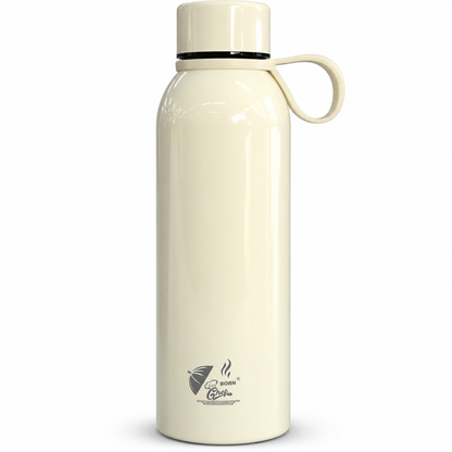 Born Chef Premium Stainless Steel Water Bottle 750ml | Leak-Proof Cap, Carry Handle, Rust Resistant | Cream Glossy Finish