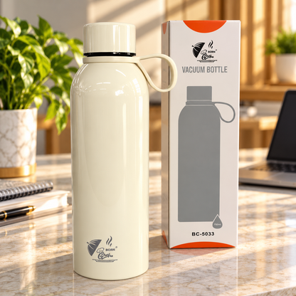 Born Chef Premium Stainless Steel Water Bottle 750ml | Leak-Proof Cap, Carry Handle, Rust Resistant | Cream Glossy Finish