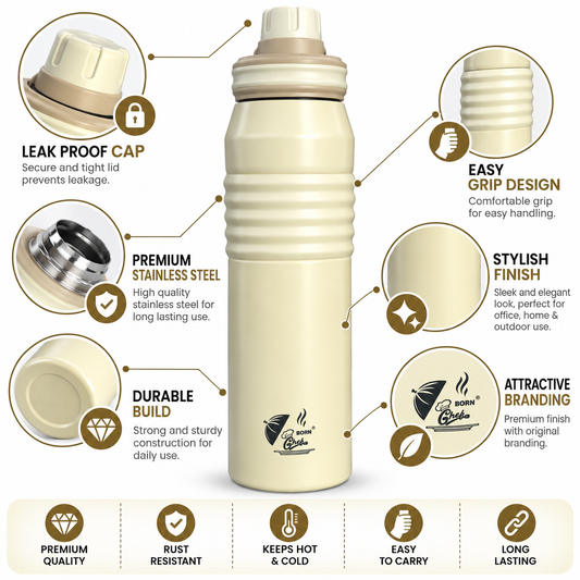 Born Chef Premium Stainless Steel Water Bottle 900ml | Leak-Proof, Rust Resistant, Everyday Use