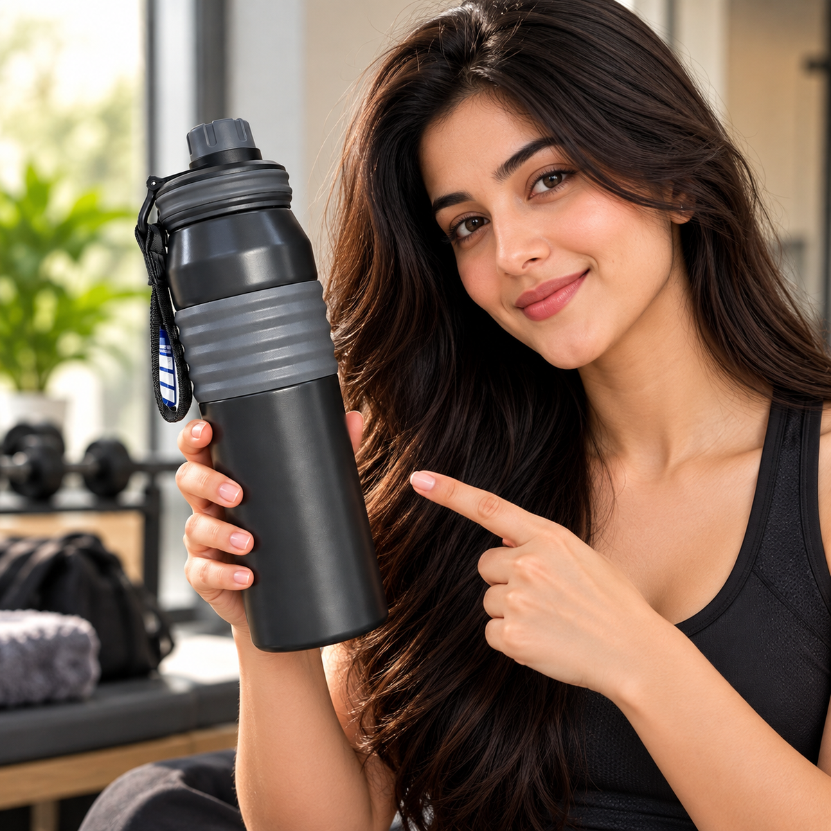 Born Chef Premium Stainless Steel Sports Water Bottle 900ml | Hot & Cold, Leak-Proof Cap, Carry Strap, Ergonomic Grip | Grey Matte Finish