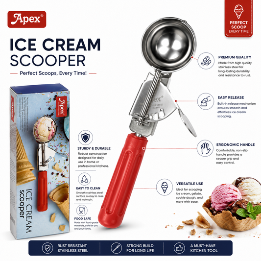 Apex Stainless Steel Ice Cream Scooper with Red Handle