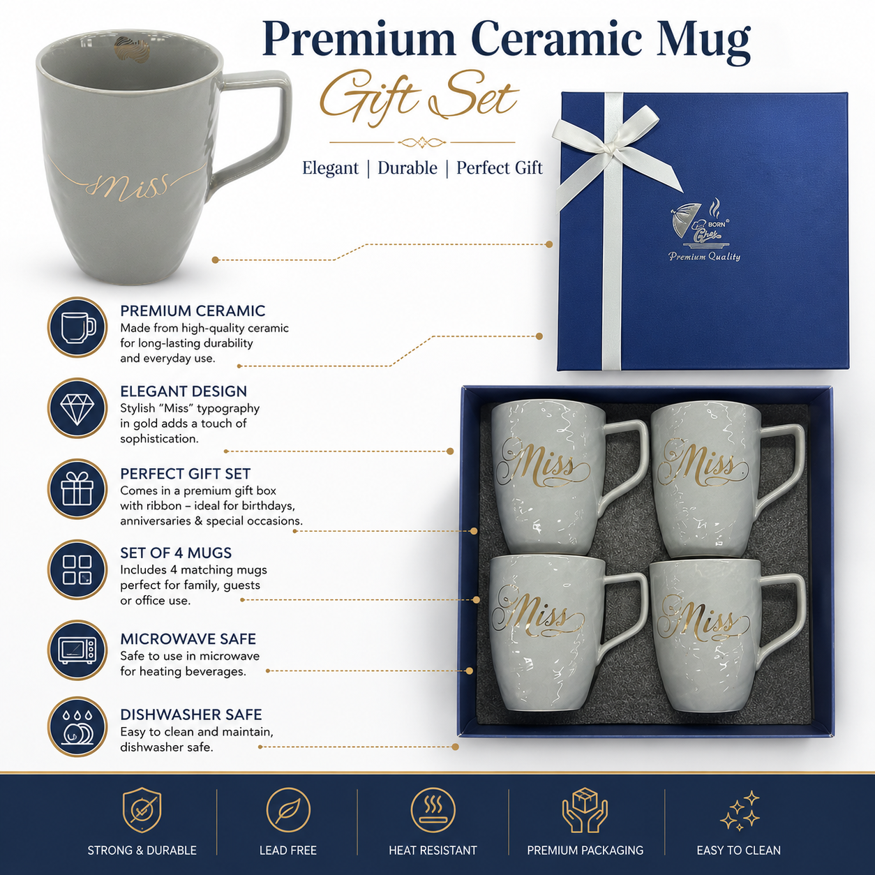 Miss Ceramic Mug Set of 4 | Premium Gift Box