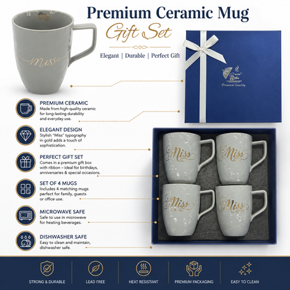 Miss Ceramic Mug Set of 4 | Premium Gift Box