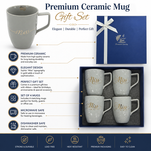 Miss Ceramic Mug Set of 4 | Premium Gift Box