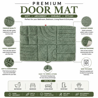 Premium Cotton Door Mat – Sage Green | Thick Tufted | Anti-Slip | Grid Design