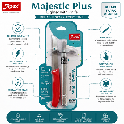 Apex Majestic Plus Lighter with Free Knife | 365 Days Warranty | Blue Spark