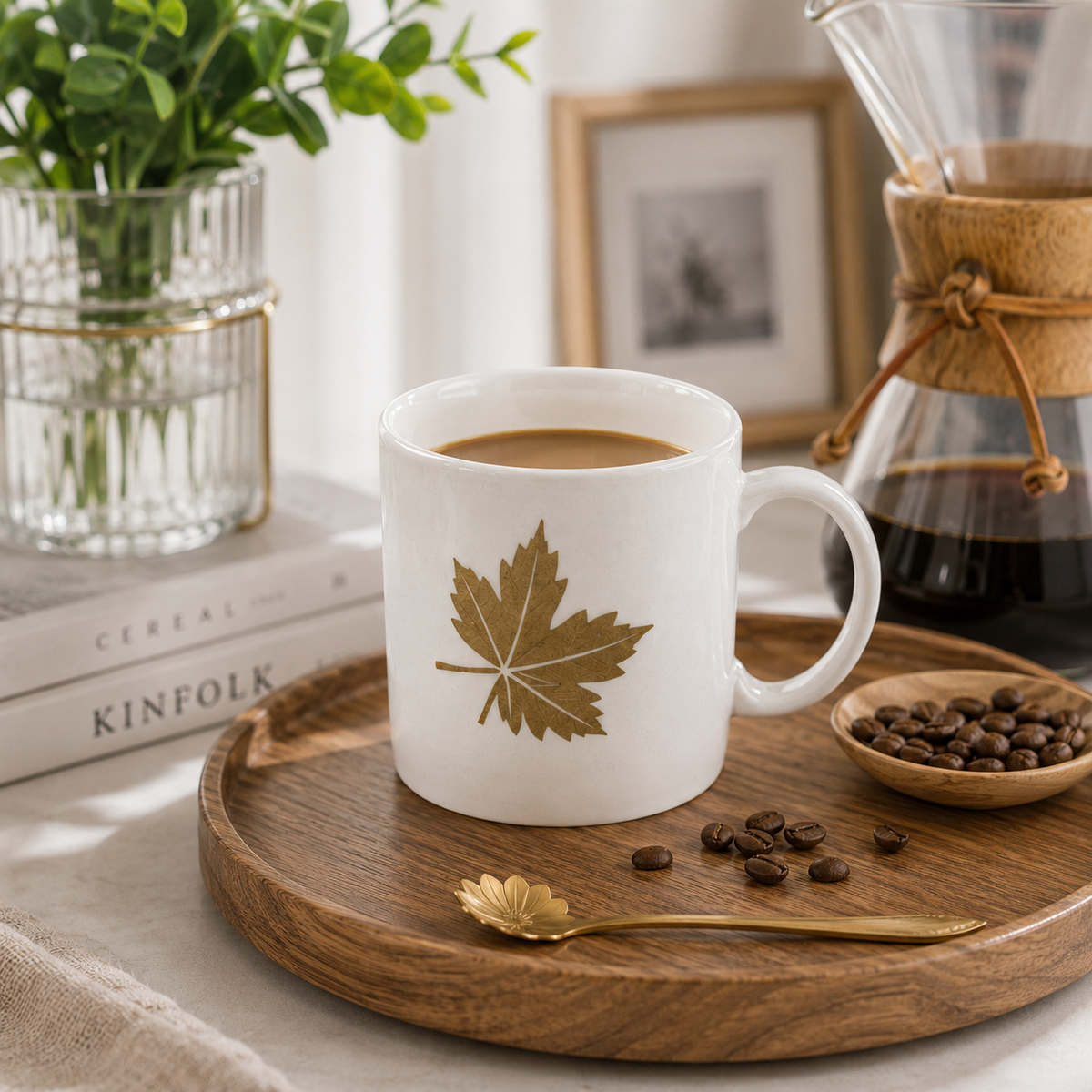 BORN Chef Premium Gold Maple Leaf Ceramic Mug Set of 6 | Tall Design | Gift Box