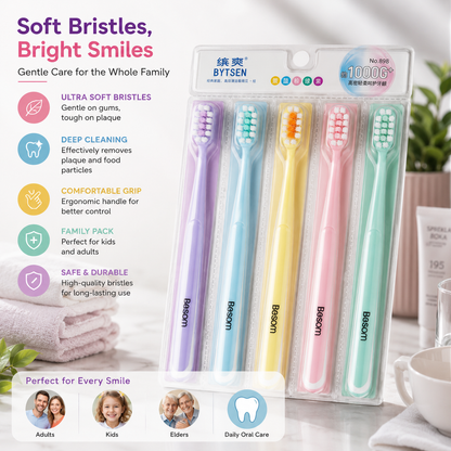 Besom Soft Toothbrush Set – Pack of 5 Multicolor (10000+ Bristles)