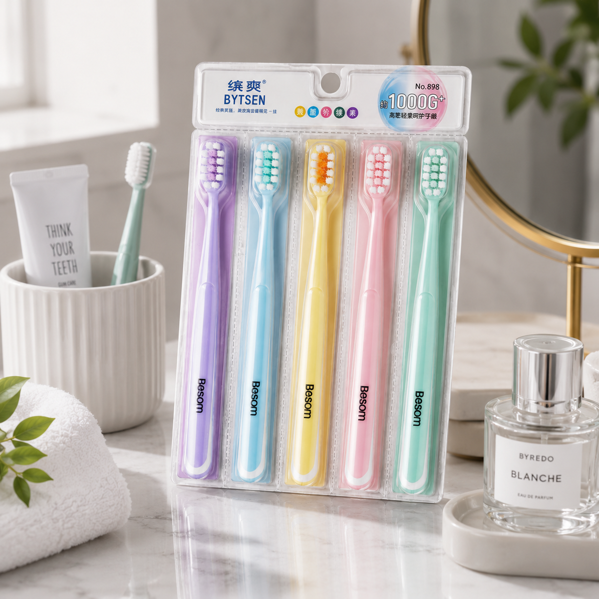 Besom Soft Toothbrush Set – Pack of 5 Multicolor (10000+ Bristles)