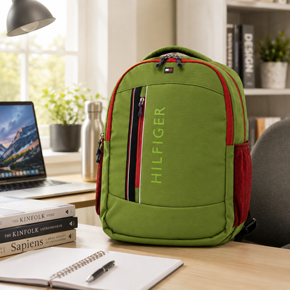 Tommy Hilfiger Backpack | Green & Red | School College Travel Bag