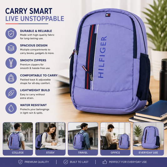 Tommy Hilfiger Backpack | Lavender Purple | School College Travel Bag