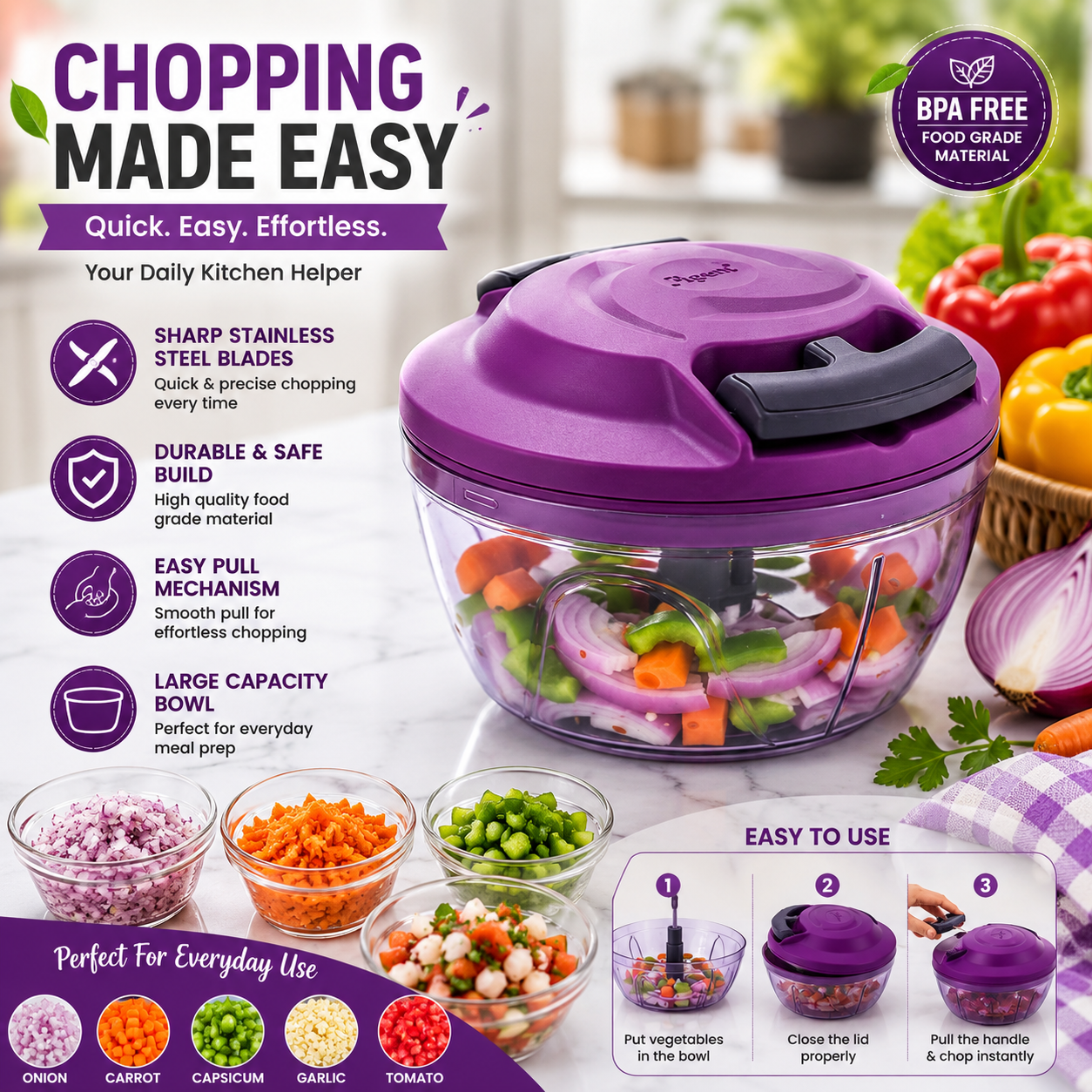 Apex Speed-X Veg Chopper 1000ml | 420 Stainless Steel Blade