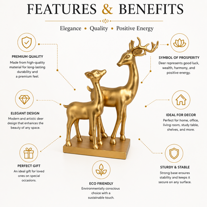 Gold Deer Family Figurine - Luxury Home Decor Showpiece