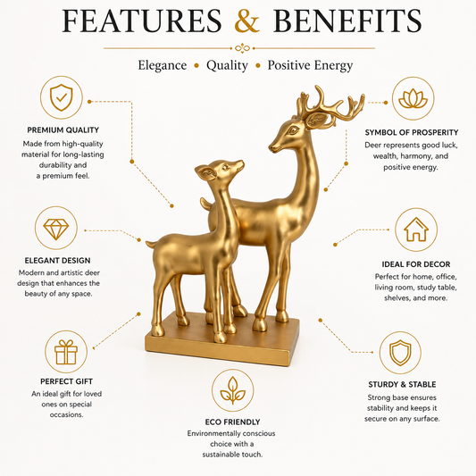 Gold Deer Family Figurine - Luxury Home Decor Showpiece