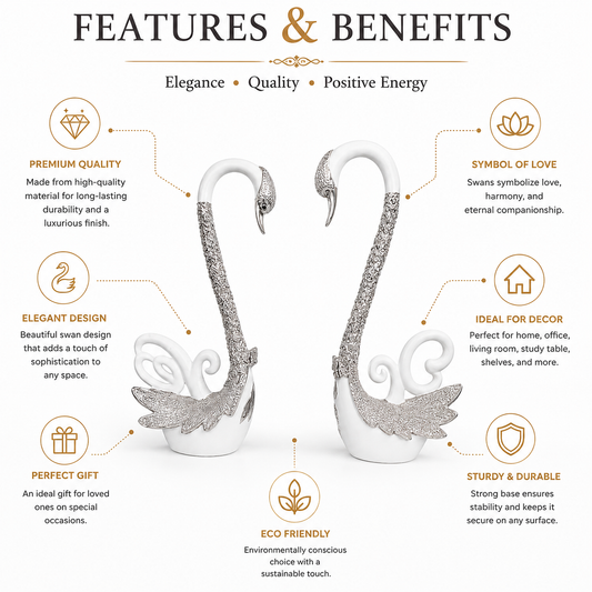 White and Silver Swan Pair Figurine - Luxury Home Decor Showpiece